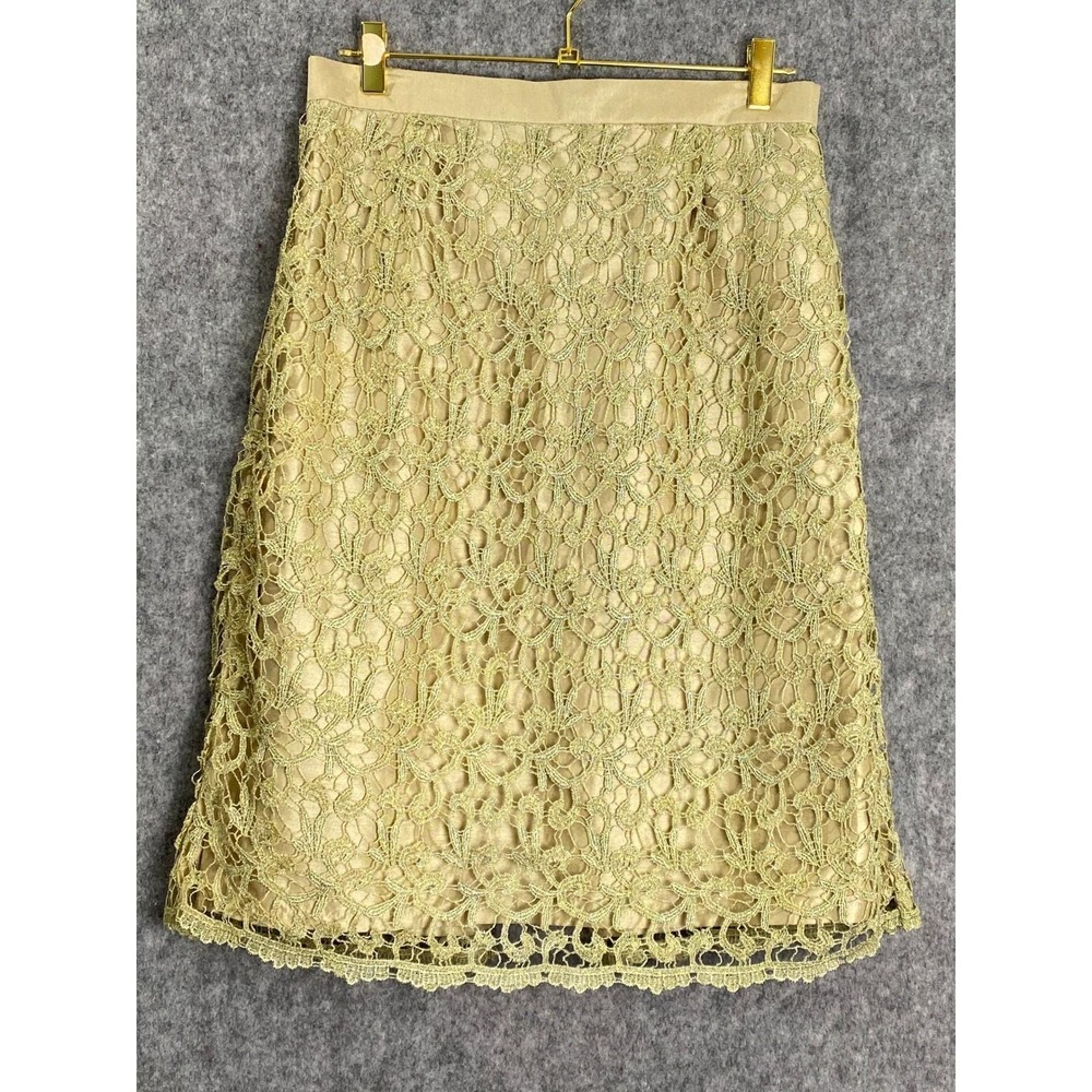 GMI Gold Lace Overlay Pencil Skirt Lined Holiday Party Office Siren Womens 12